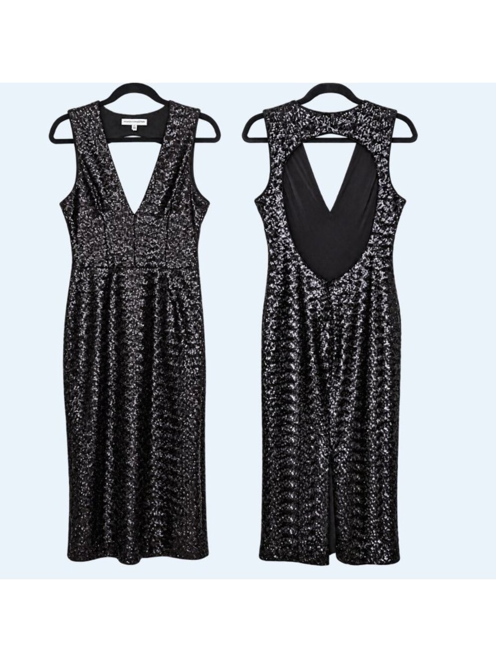 Dress The Population Dress Womens M Black Sequin Halter Low Back Midi Sheath